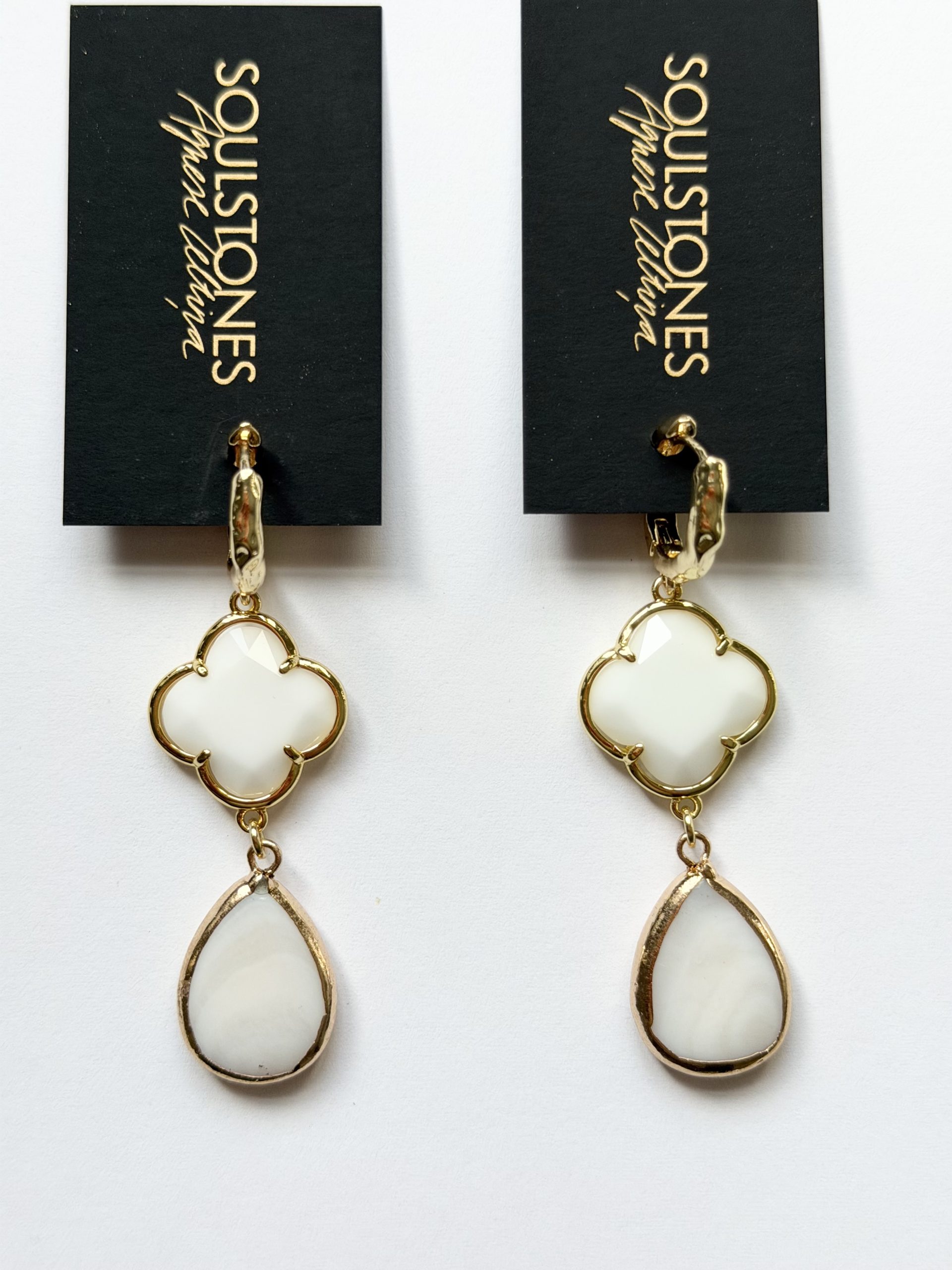 ROYAL SOUL Milk-White Agate and Mother-of-Pearl Drop Earrings