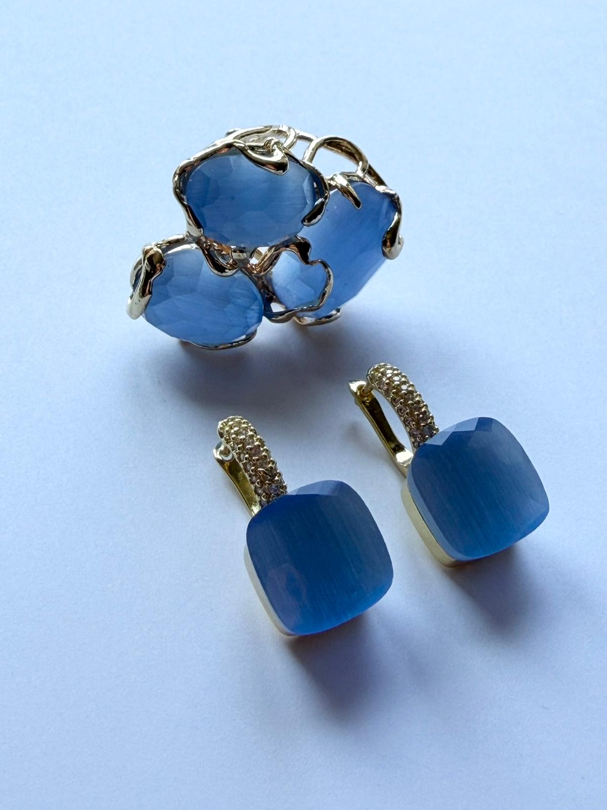 LAVANDAS Cat Caramello Ring and Crystal Earring Set