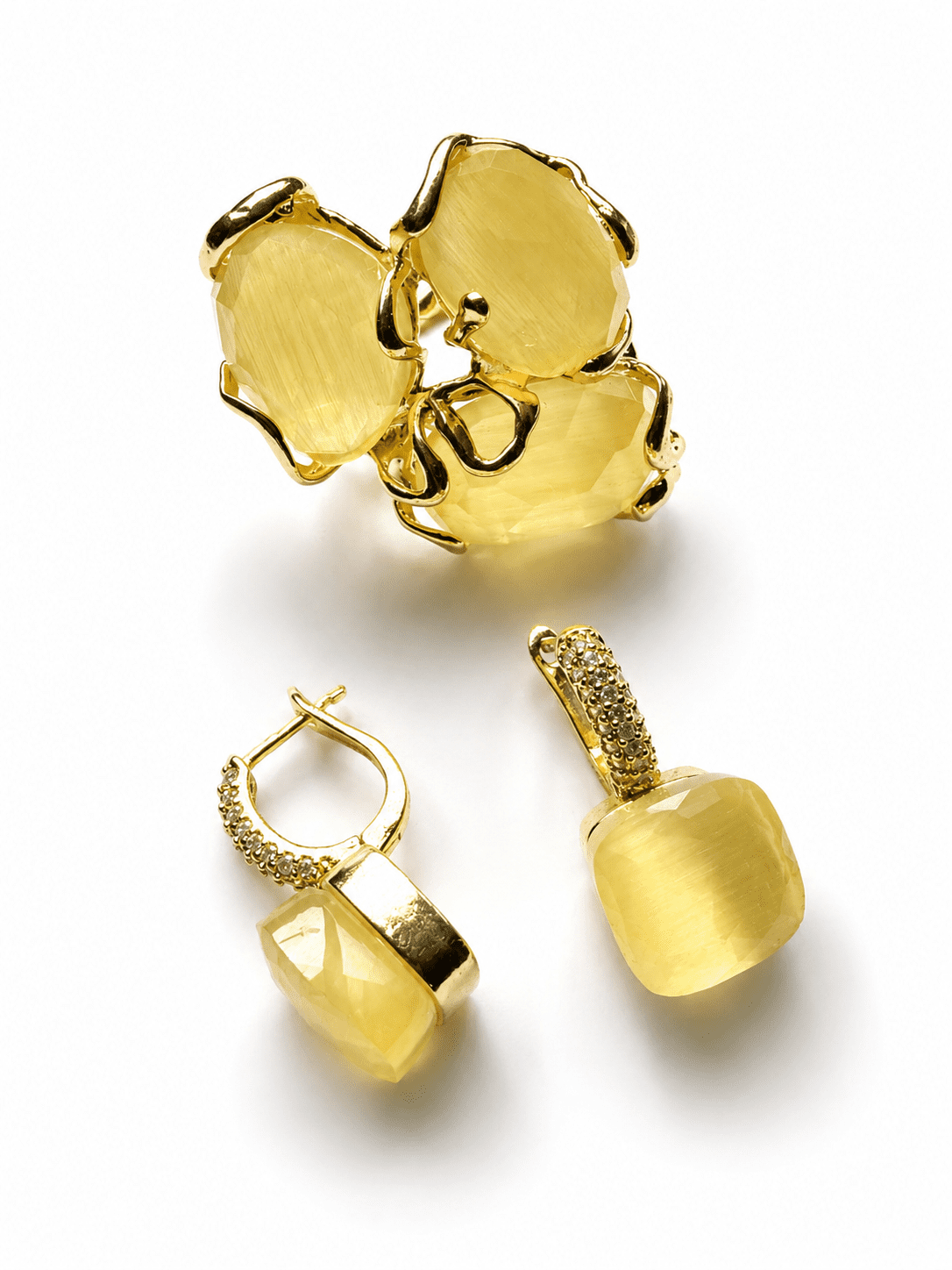 LIMONCELLO Cat Caramello Ring and Crystal Earring Set