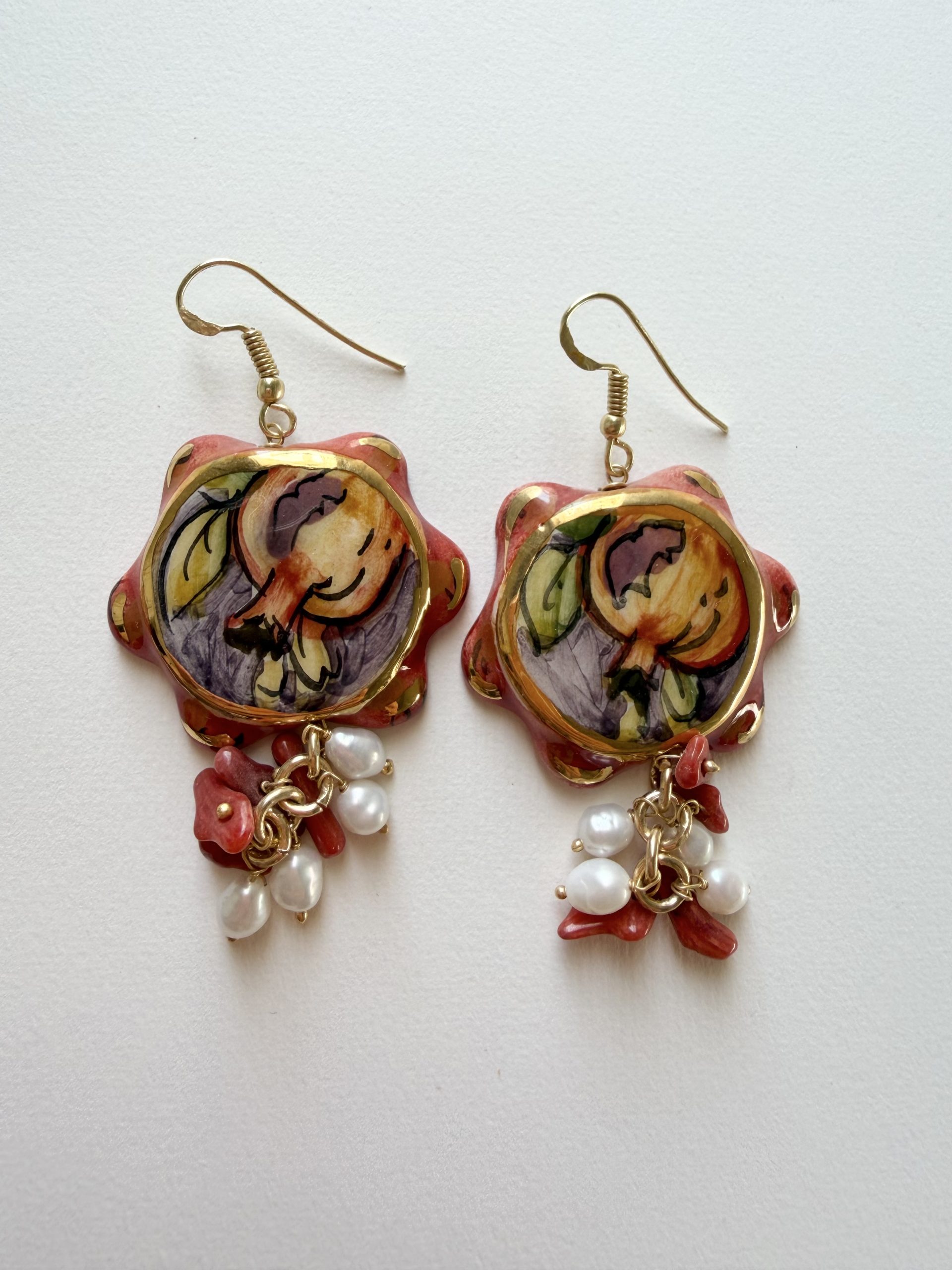 Sicilian Pottery, "Pomegranate" Earrings
