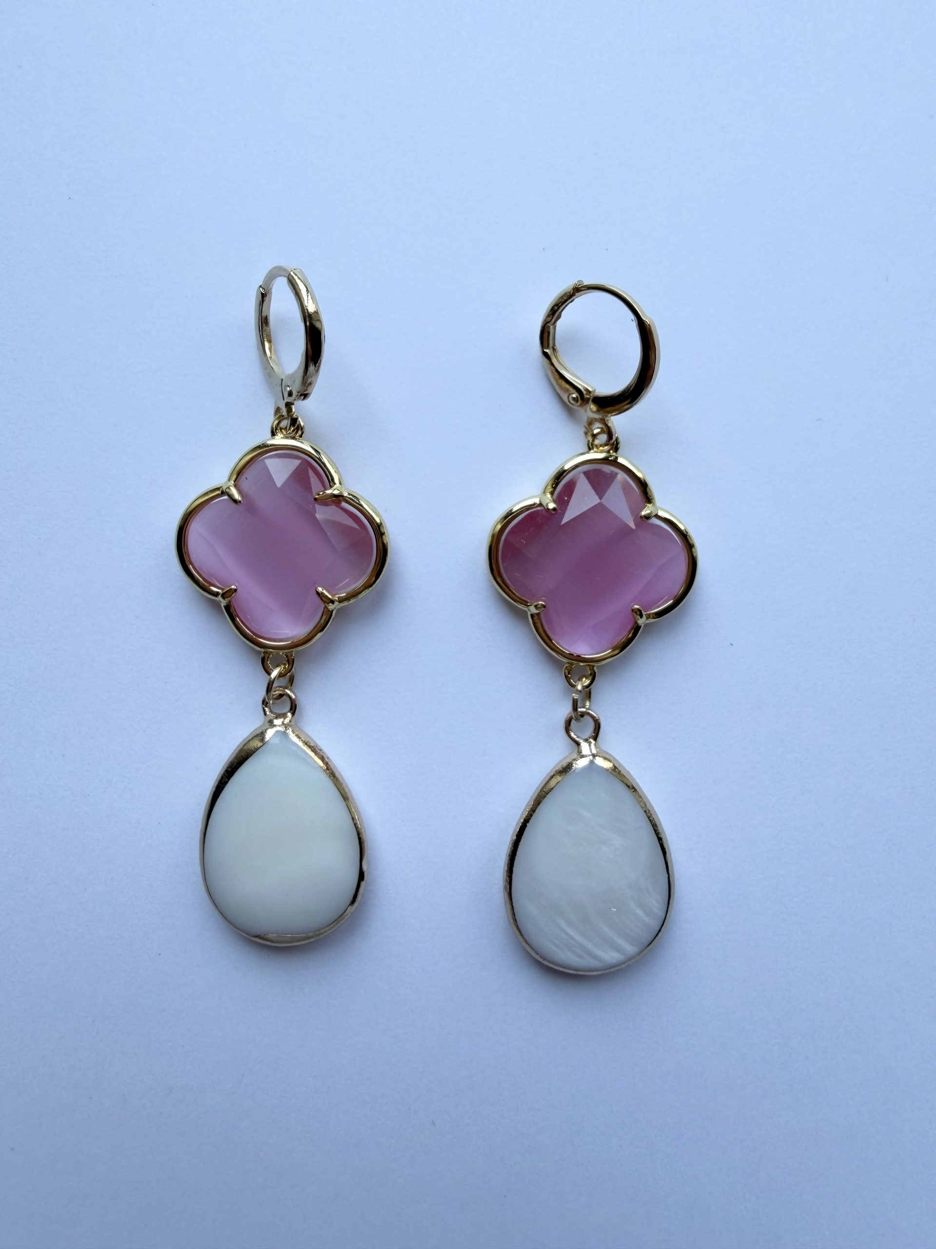 ROYAL SOUL Pink Cat's Eye and Mother-of-Pearl Drop Earrings