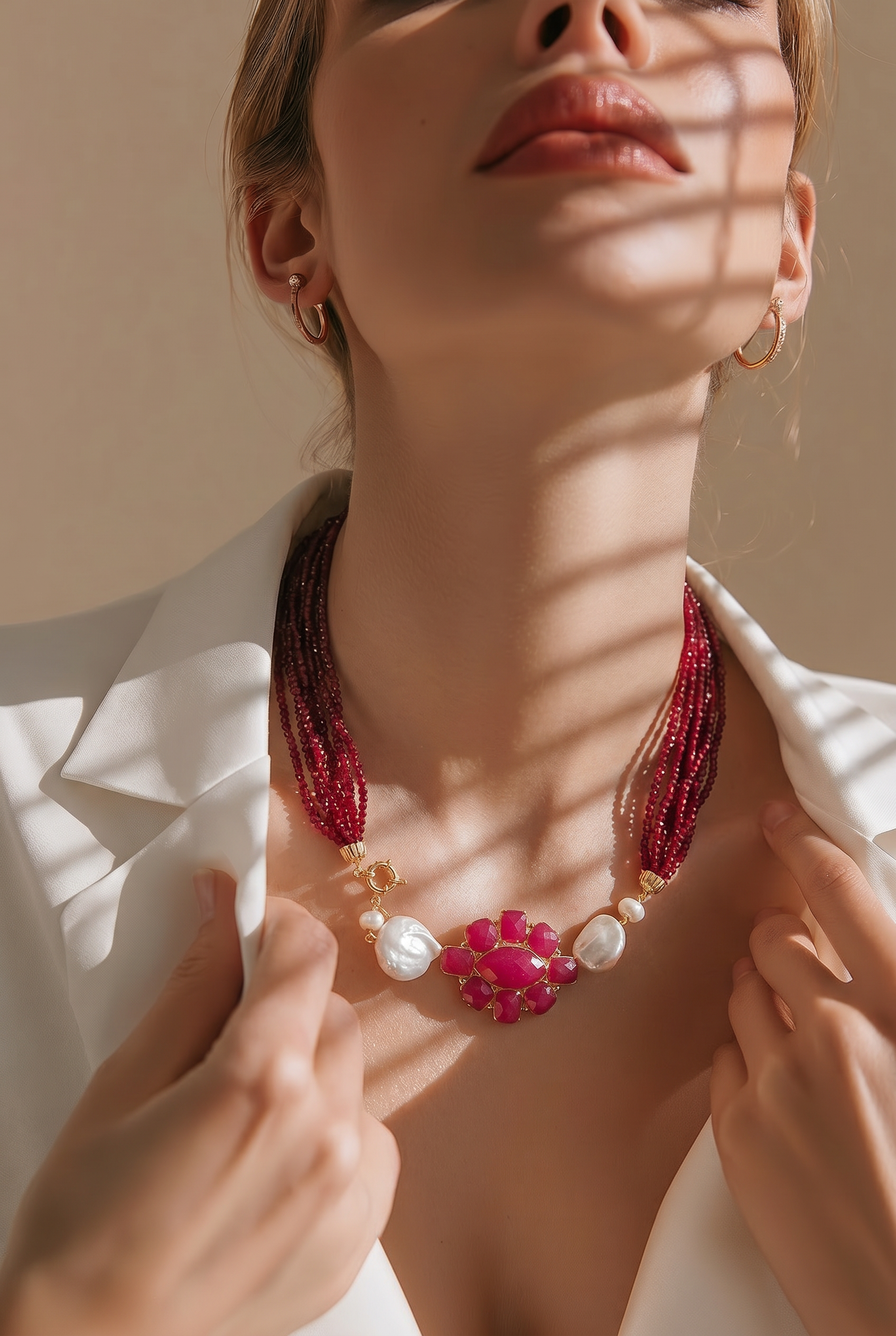 FIORELLA Necklace with Crystal, Agate, and Baroque Pearls
