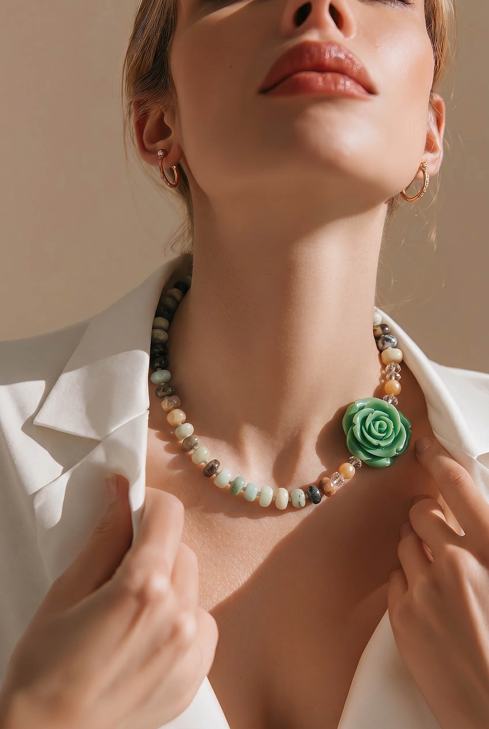 Vintage Amazonite Rose Necklace