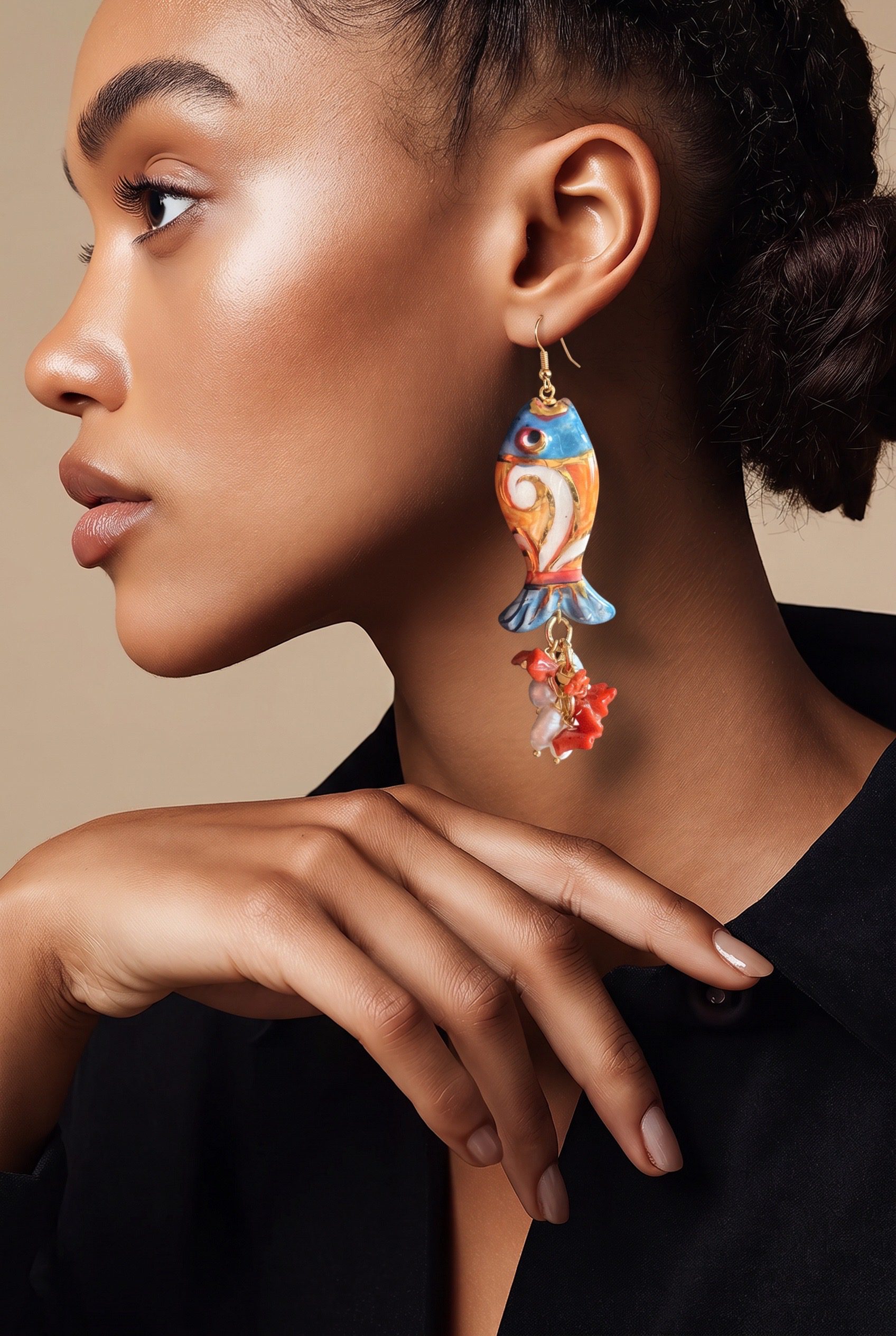 "Fish" Earrings, Sicilian Ceramics