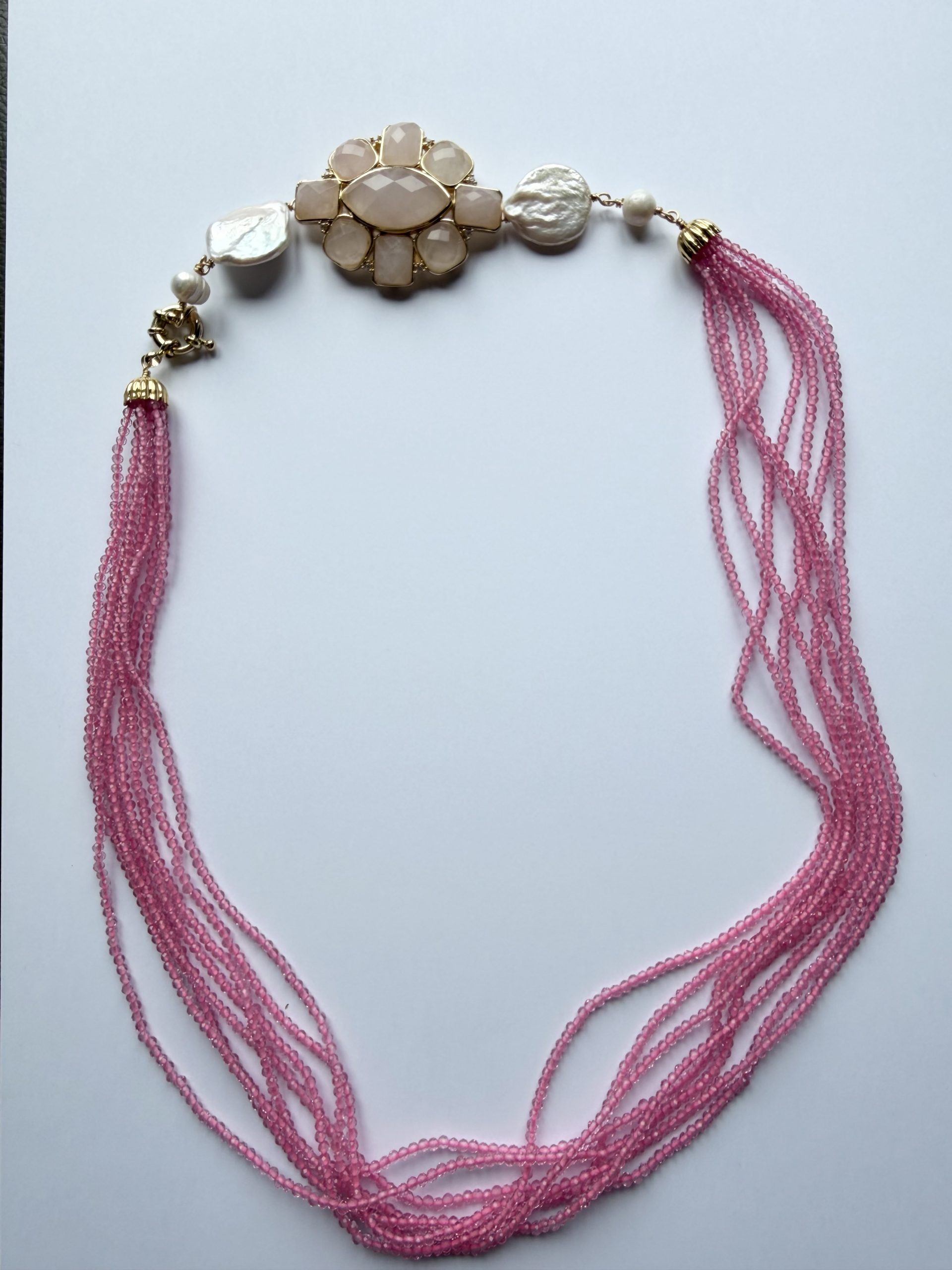 PRE-ORDER 5/29 FIORELLA necklace made of crystal, rose quartz, and baroque pearls