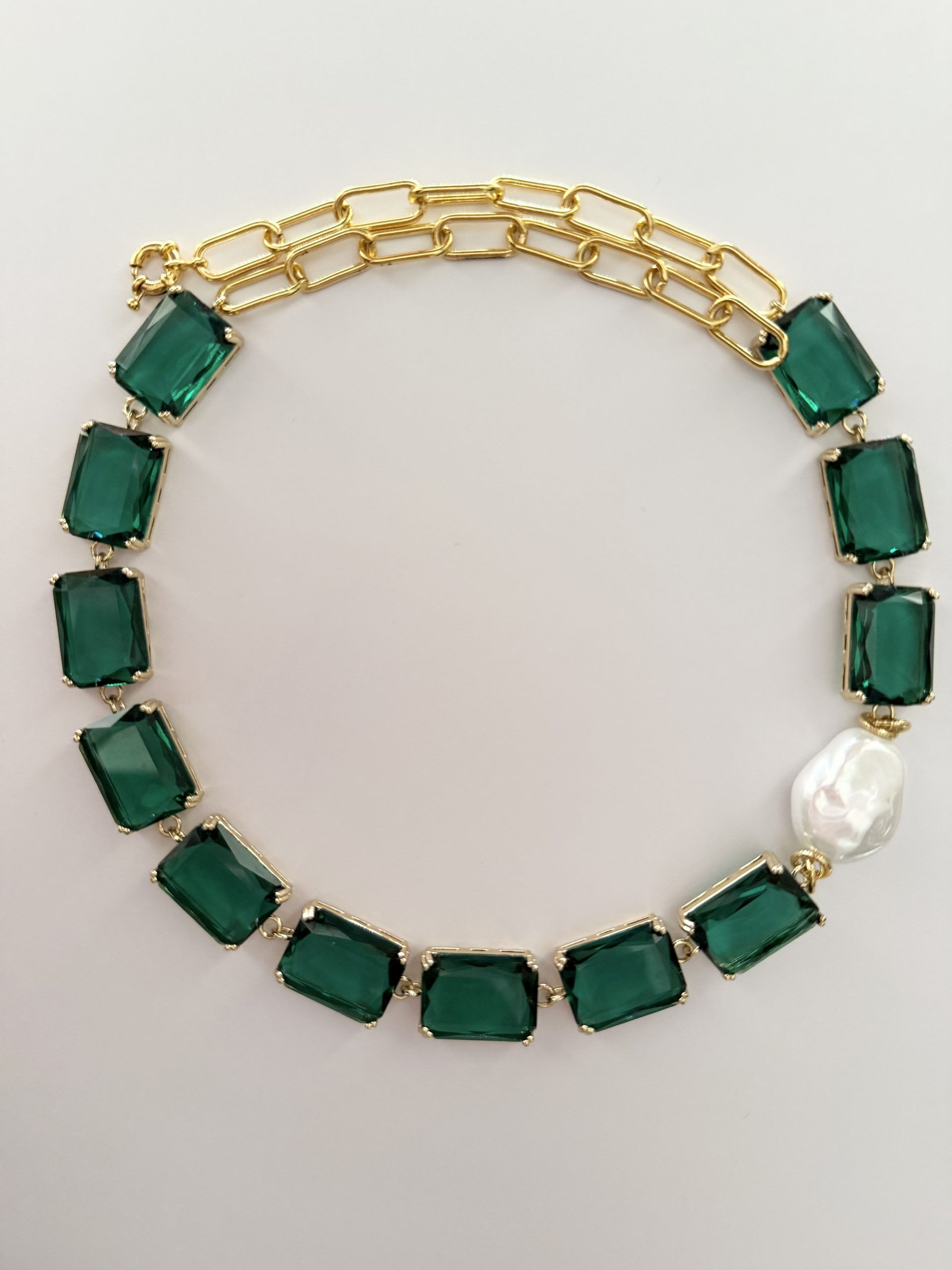 PRE-ORDER 5/29 Dolce Vita Necklace with Emerald-Green Crystal and Baroque Pearls