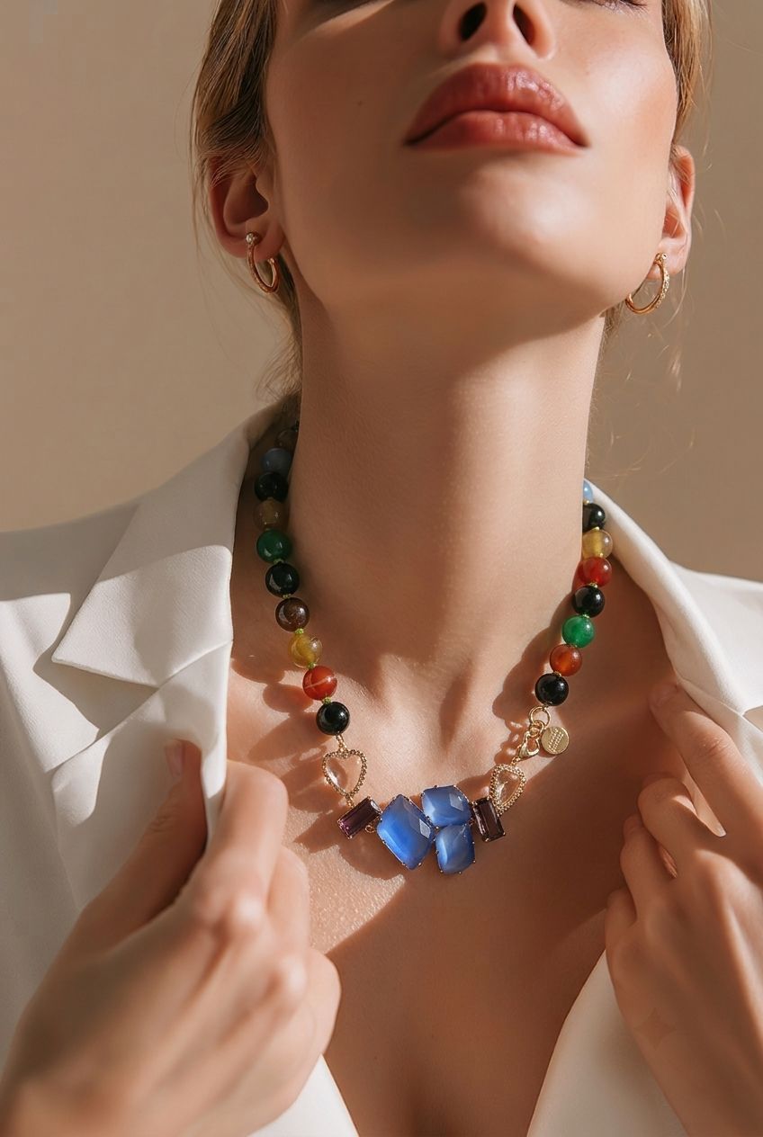 Dolce Vita Crystal and Agate Natural Stone Necklace