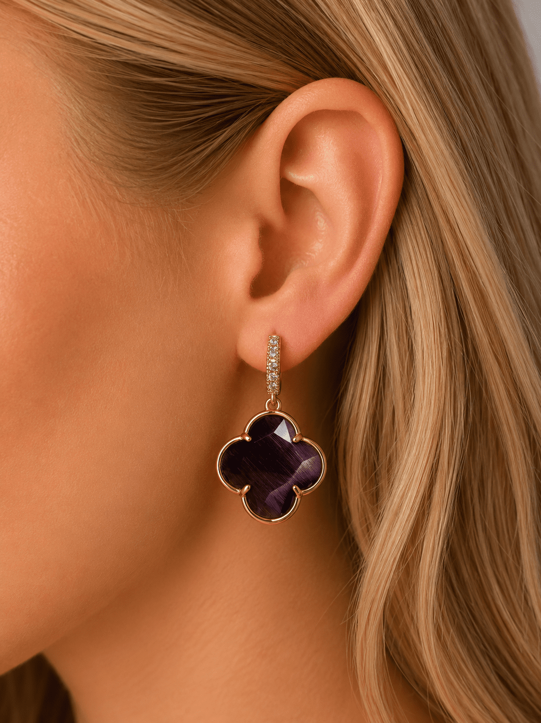 ROYAL SOUL Deep Purple Cat's Eye Earrings