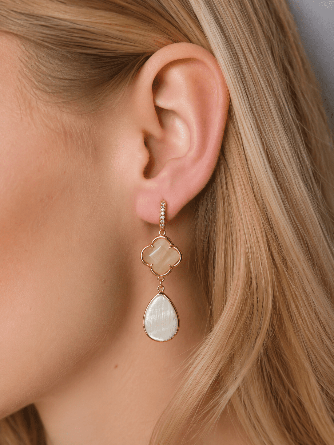 ROYAL SOUL Nude Cat's Eye and Mother-of-Pearl Drop Earrings