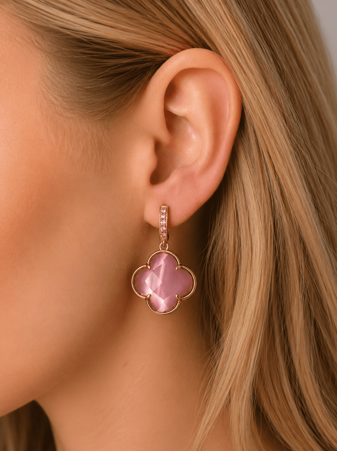 ROYAL SOUL Rose Powder Cat Earrings