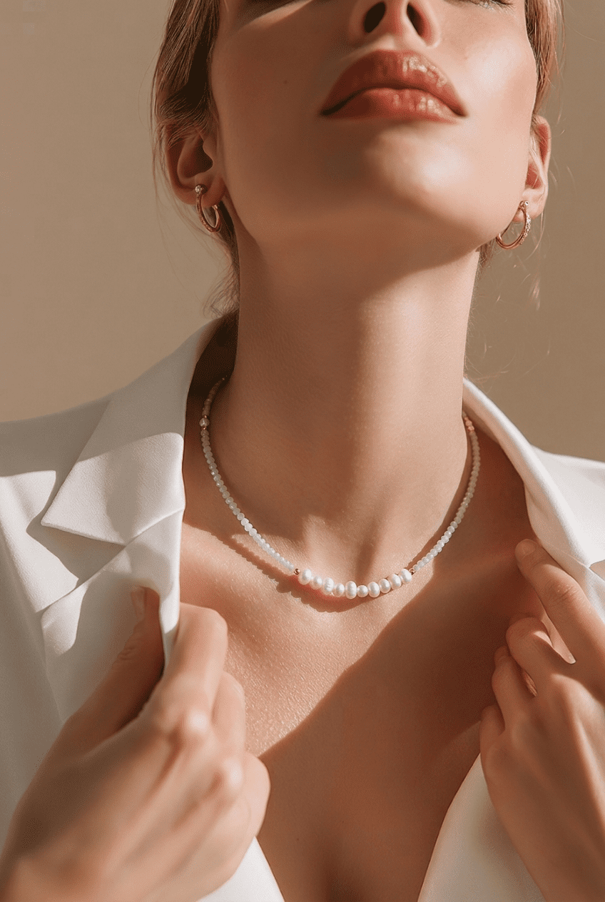 LIGHT GRAY crystal choker with river pearls