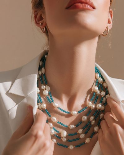 Dolce Vita Blue Crystal and Baroque Pearl Necklace with Natural Stones