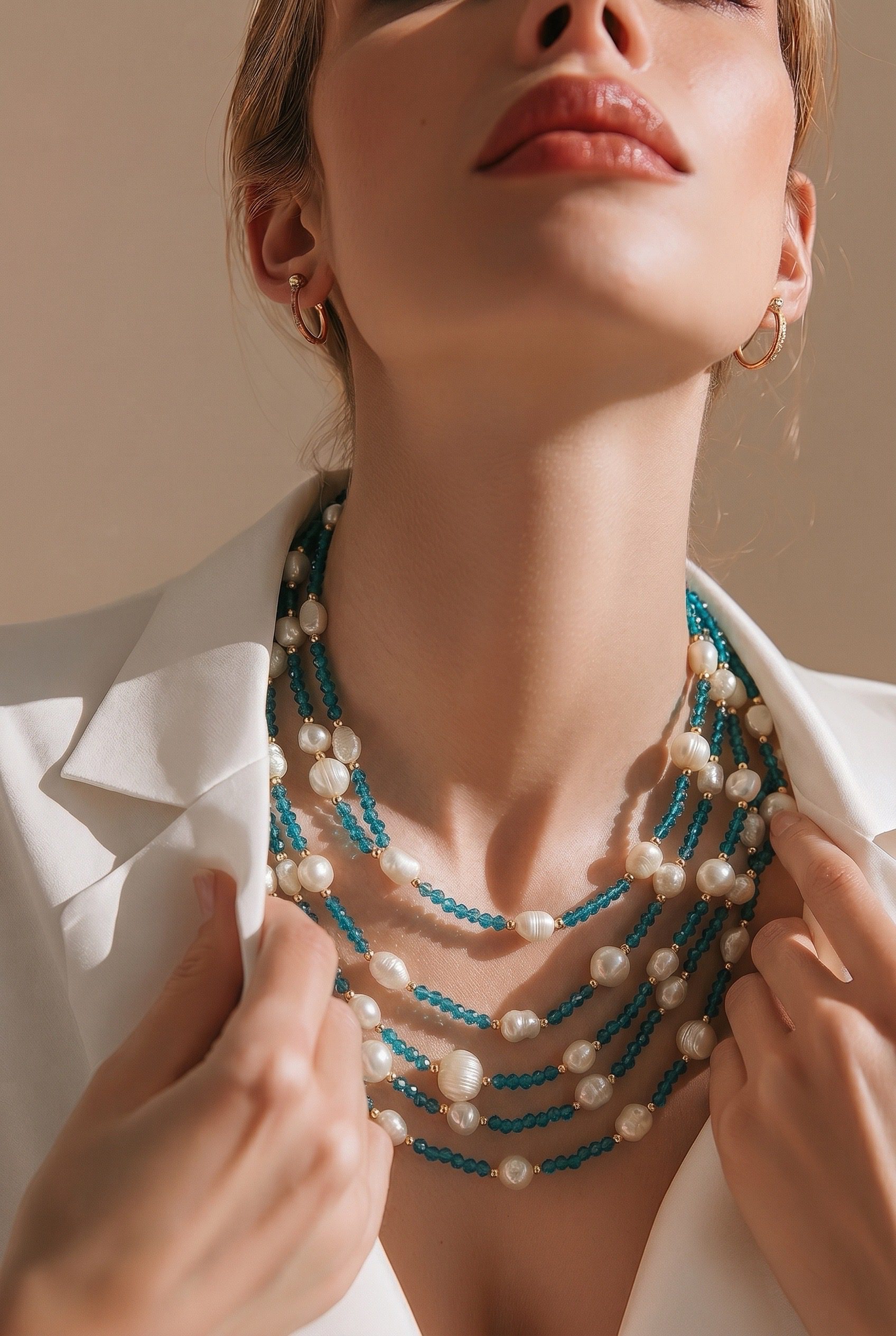 Dolce Vita Blue Crystal and Baroque Pearl Necklace with Natural Stones