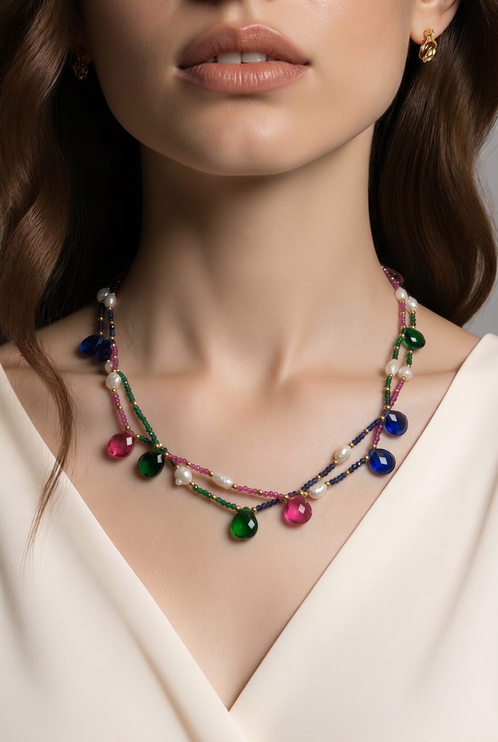 Dolce Vita Necklace with Colored Crystal and Natural River Pearls