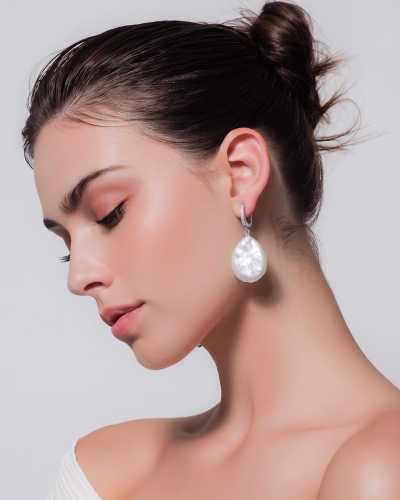 Silver Baroque pearl earrings