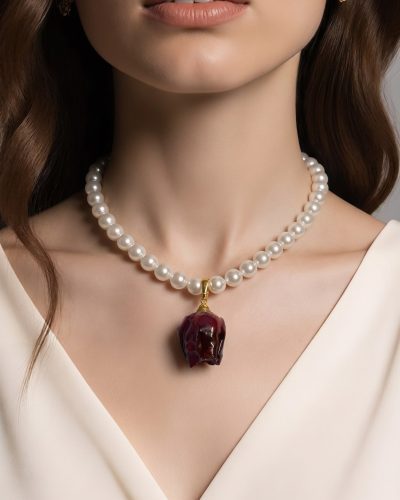 ROYAL SOUL 8 mm perlamutra pērļu transformeris ar rose viva piekariņu