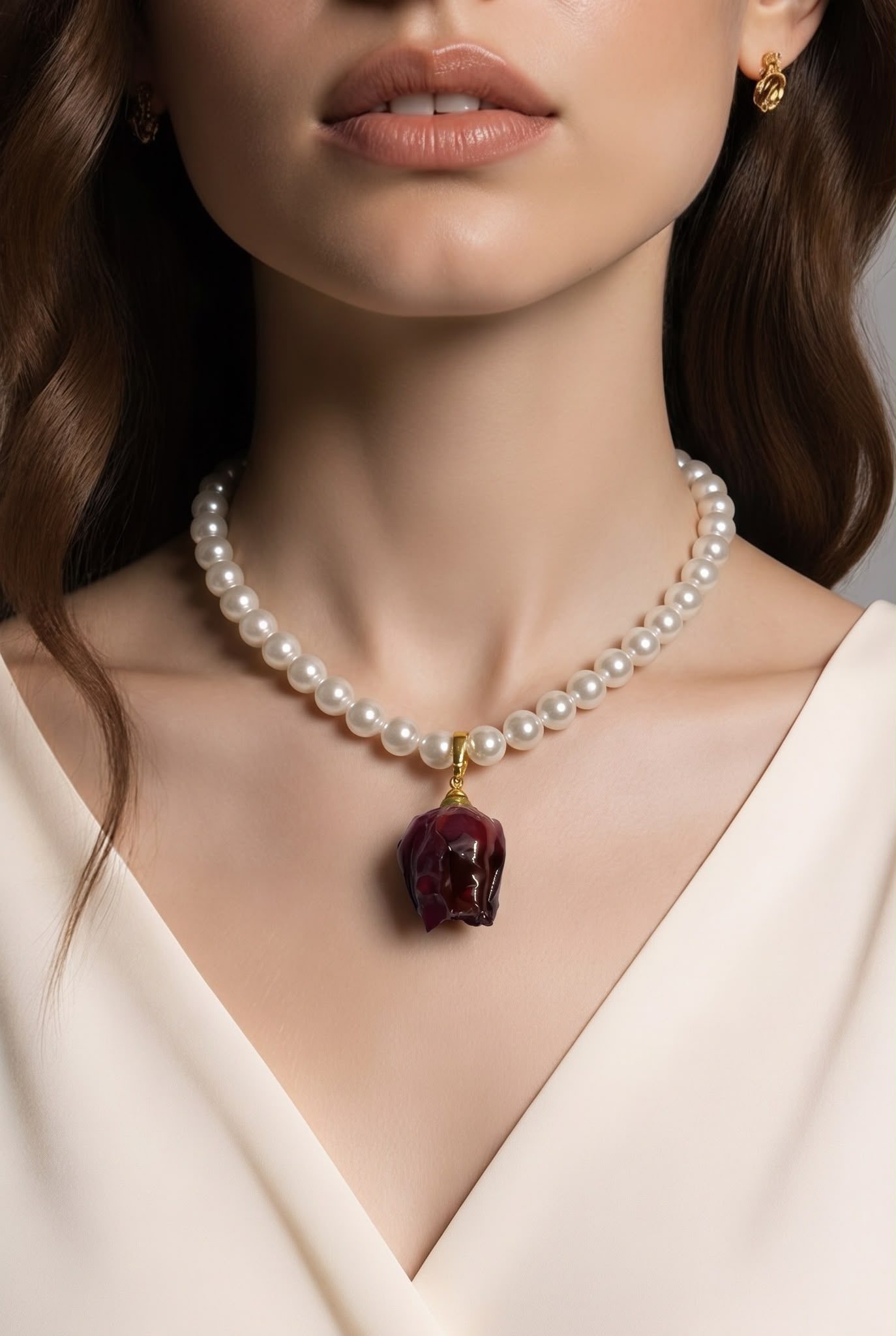 ROYAL SOUL 8 mm perlamutra pērļu transformeris ar rose viva piekariņu