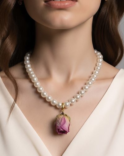 ROYAL SOUL 8 mm perlamutra pērļu transformeris ar rose viva piekariņu