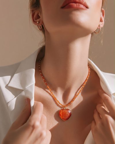 Kaķacs sirds medaljons apelsīns
